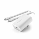 Cargador de pared Belkin USB-C PD 3.0 PPS de 30 W + cable USB-C con conector Lightning, WCA005DQ1MWH-B5