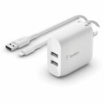 Cargador de Pared Belkin dual USB-A 24W + Cable Lightning a USB-A, WCD001DQ1MWH